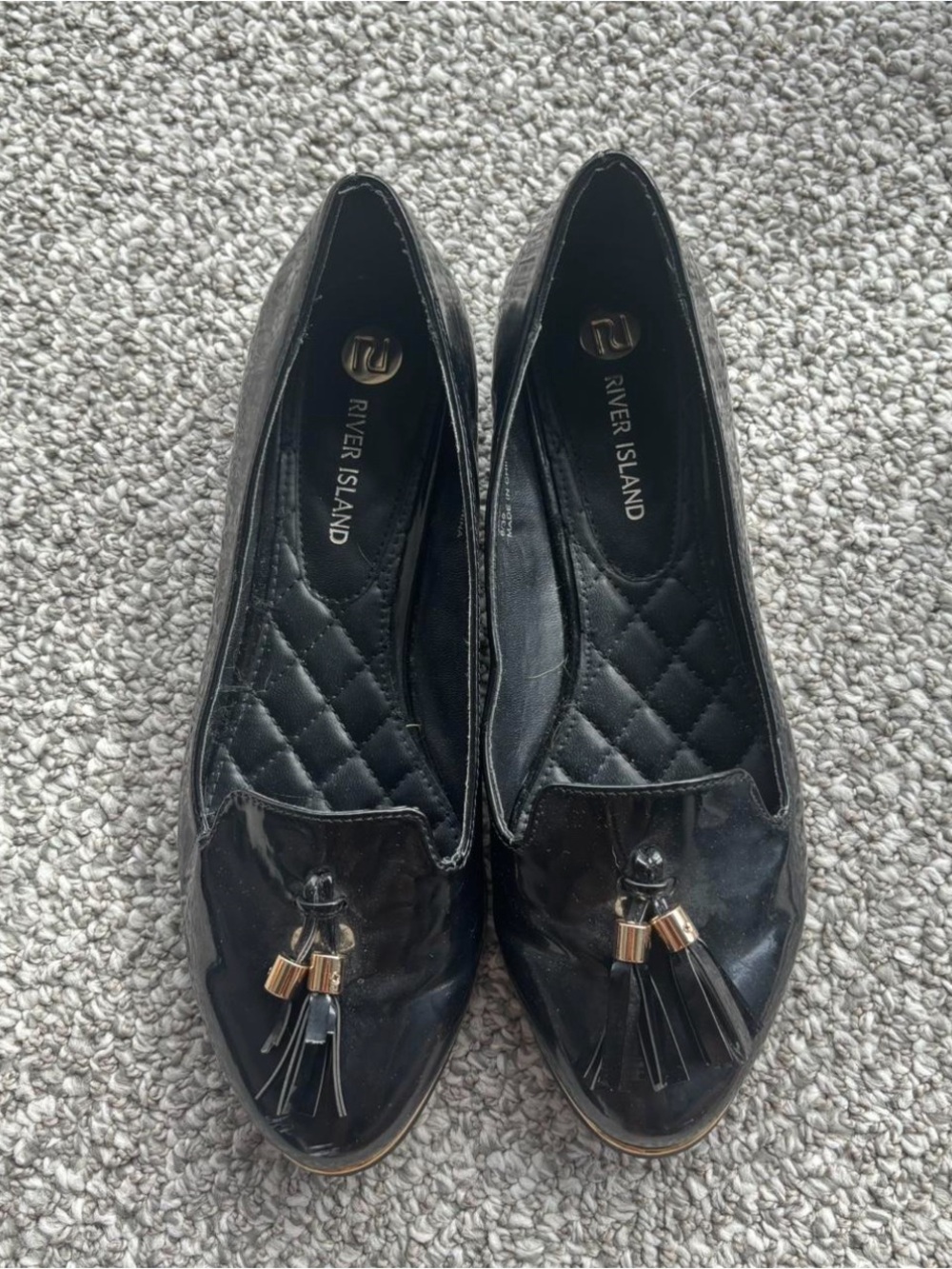 River Island Black Patent Tassel Loafers for Women